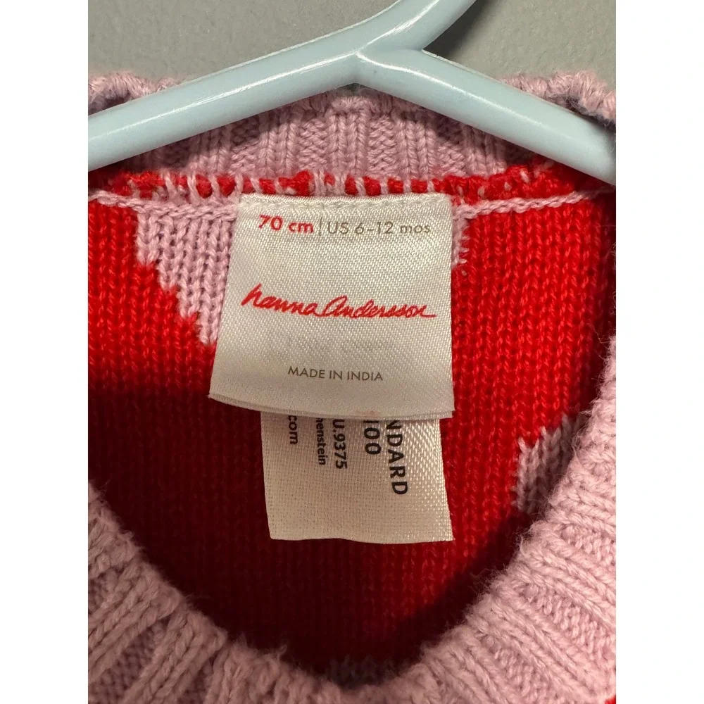 Hanna Andersson Pink Red Heart Cotton Cardigan Sweater 6-12 Month 70cm Valentine